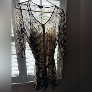 🙂 Express Black & Ivory Button Down 3/4 Sleeve Shirt Dress w/ Belt & Slip-Sz M 🙂